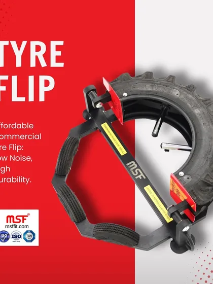 A promotional shot of the Tyre Flip, highlighting its durability and low-noise operation.