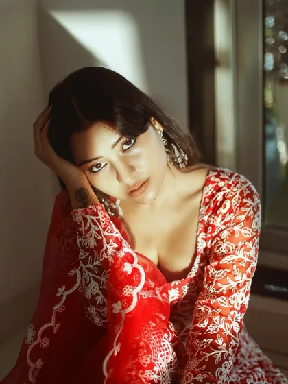 A soft, moody portrait of actress Symrann K in a traditional ethnic outfit. I used natural window light to create this intimate and expressive character shot.