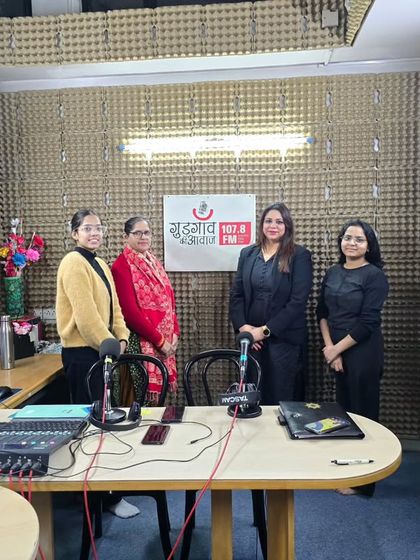 With the team at Gurgaon Ki Awaaz radio station. It takes a dedicated team to produce programs that successfully educate and empower the community.