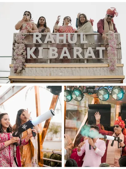 The energy of a Baraat is infectious, and we are right in the middle of it to capture the fun. This shot shows the groom's friends and family celebrating on a custom DJ truck, a perfect example of the unscripted joy we love to document.