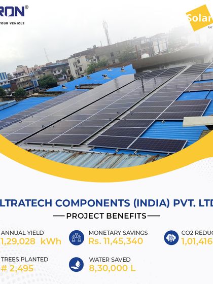 For Ultratech Components, a leader in the automotive sector, I installed this system that yields over 1.29 lakh kWh annually. This results in monetary savings of ₹11.45 lakhs and a CO2 reduction of over 1 lakh tons.