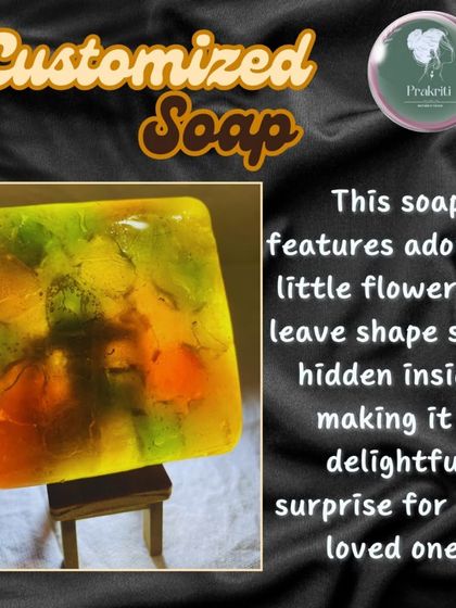 How about a surprise inside your soap? This custom bar features adorable little flower and leaf-shaped soaps hidden within, making every wash a delightful experience.
