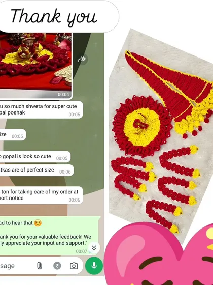 This feedback made my day. A happy customer shared how perfect the size and look of the custom Laddu Gopal *poshak* was, especially since it was a last-minute order.