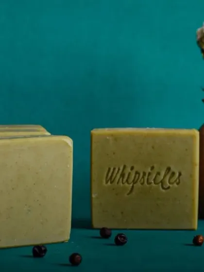 Our Green Zest essential bar, beautifully styled. The ground Juniper Berry gently buffs away dullness, while French Green Clay clarifies the skin, leaving it refreshed.