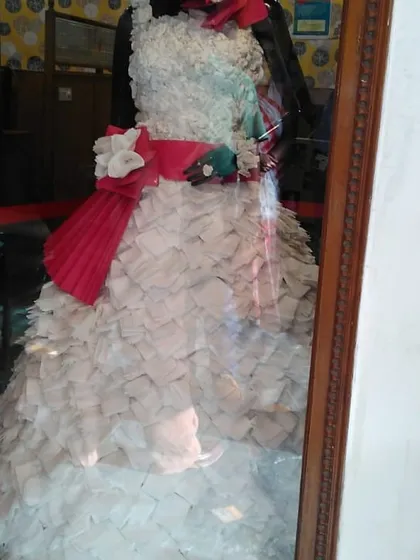 We challenge our students to think beyond traditional fabrics. This stunning gown, meticulously crafted entirely from tissue paper, is a testament to the innovation and resourcefulness we encourage in our design workshops.