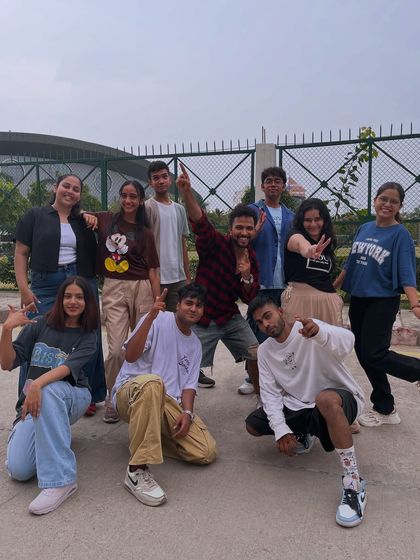 The crew striking a pose outdoors. We love taking our dance sessions outside sometimes to switch things up and enjoy the fresh air.