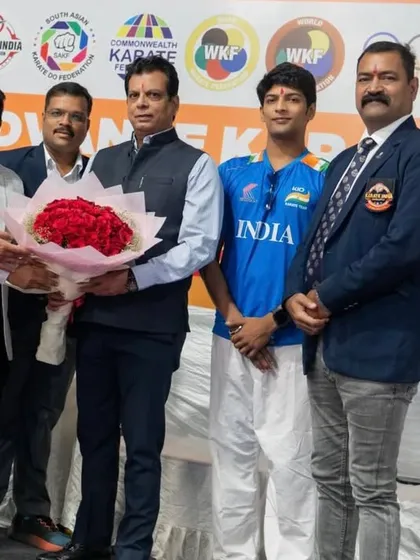 With our team and officials at the start of the Advance Karate Kumite Seminar. The presence of senior athletes and federation members underscores the importance of these training events.