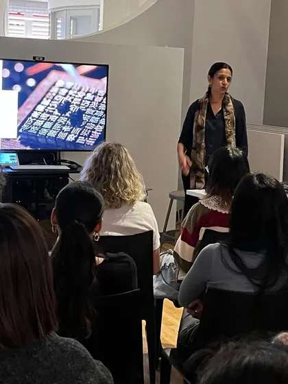 Our founder, Padmini Govind, during a presentation at Parsons School of Design. Sharing our story with students and faculty is a wonderful way to inspire future collaborations.