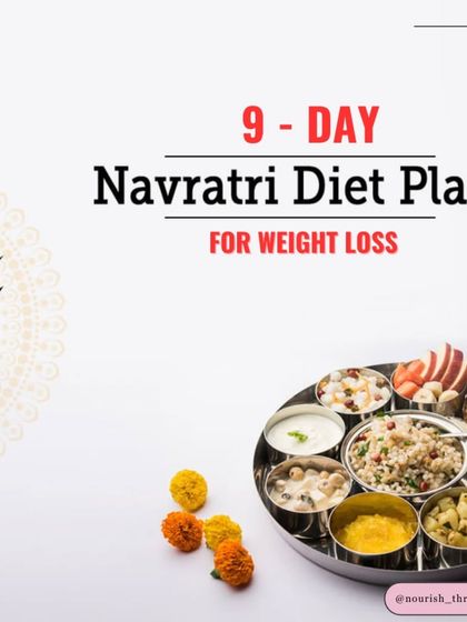 I offer a free 9-Day Navratri Diet Plan designed for healthy weight loss. This image represents the concept of a balanced, traditional thali made suitable for fasting, with wholesome and delicious options.