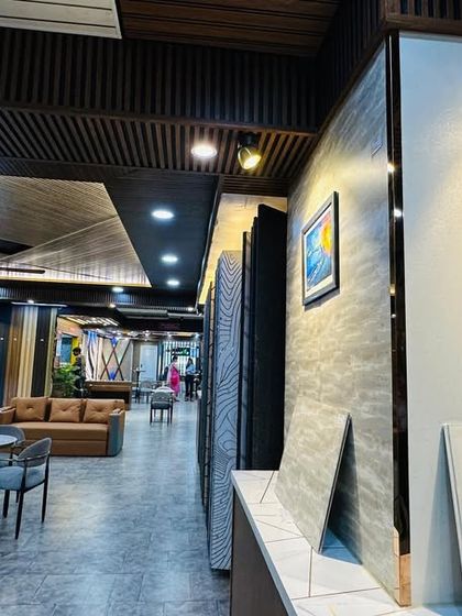 A side view of our showroom, highlighting the clean lines and organized displays that make it easy to browse our collection of wall panels.