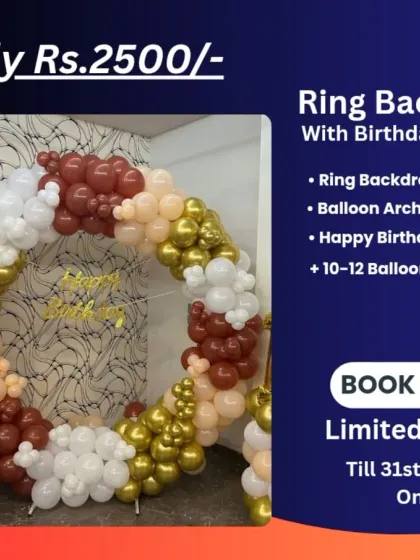 A duplicate image of the Ring Backdrop with Birthday Banner package for Rs. 2500.