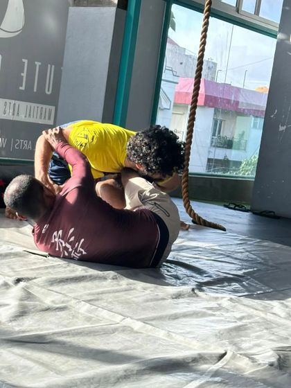 In the middle of a grappling exchange. This is where technique, strength, and cardio are all put to the test.