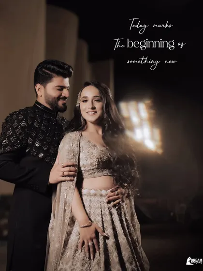 "Today marks the beginning of something new." A beautiful, warmly lit portrait of Bharat and Manya, full of hope and happiness.