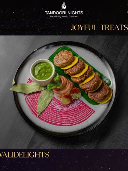 We offer joyful treats for Diwali, like these artfully presented Galouti Kebabs. Each bite is crafted to bring joy and flavor to every moment of your celebration.