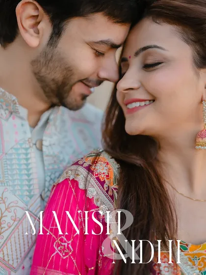 A personalized close-up portrait featuring the couple's names, adding a bespoke touch to their royal pre-wedding album.