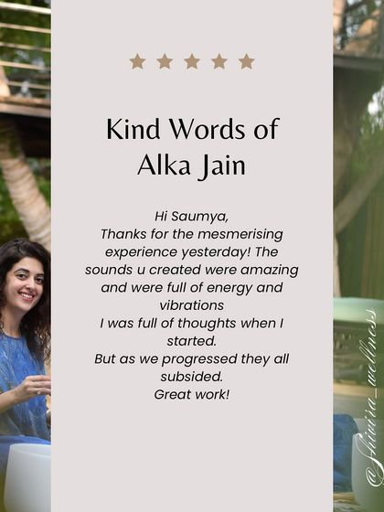 "I was full of thoughts when I started. But as we progressed they all subsided." This is a very common and powerful experience. A sound bath is an effective way to quiet the mental chatter and find a sense of inner calm.