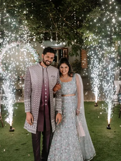 Making a grand entrance to the reception surrounded by cold pyro. We capture the energy and celebration of your big events, ensuring the photos reflect the excitement of the moment.