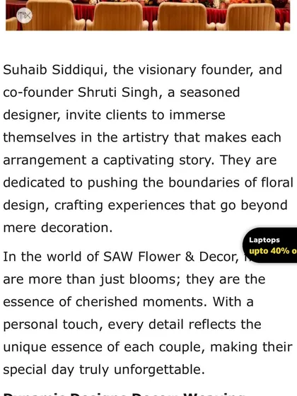 Another excerpt from a media feature discussing our dedication to crafting experiences that go beyond mere decoration. It acknowledges our commitment to making every event truly unforgettable through personal touches and artistry.