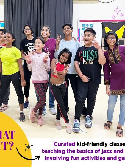 Our kid friendly classes teach the basics of jazz and ballet through fun activities and games, as seen here with our happy students.