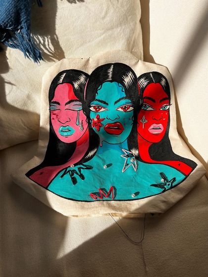 The painted front panel before embroidery and sewing.