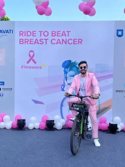A solo shot on the cycle, ready for the "Ride to Beat Breast Cancer" event.