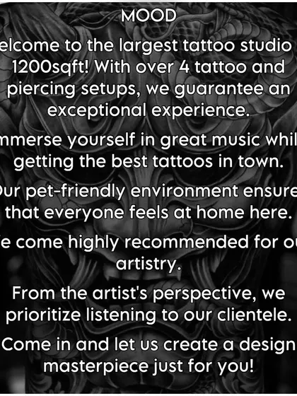 Welcome to our 1200 sq ft studio. With multiple setups, great music, and a pet-friendly environment, we ensure an exceptional and comfortable experience for everyone.