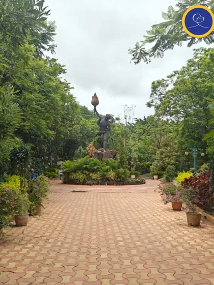 The entrance to the School of Ancient Wisdom, where we held a large Kriyaban retreat. The statue symbolizes the quest for higher knowledge and enlightenment.