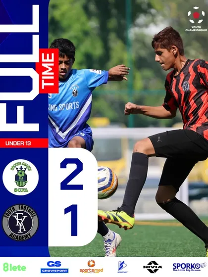 A full-time graphic showing an intense moment from our U13 match. Every game is a learning experience, and we fight until the final whistle.