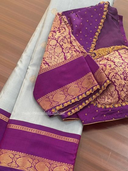 The full layout of the purple and gold brocade blouse.