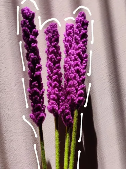 A shot of the dark purple lavender stems with graphic outlines.