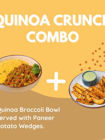 The Quinoa Crunch Combo is perfect for a light yet satisfying meal. It features the Quinoa Broccoli Bowl served with a side of our popular Paneer Potato Wedges.