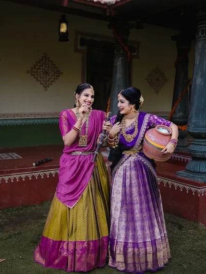 Another interactive moment from the Sankranti shoot, with the women sharing a laugh. These candid shots bring so much life to a photo series.