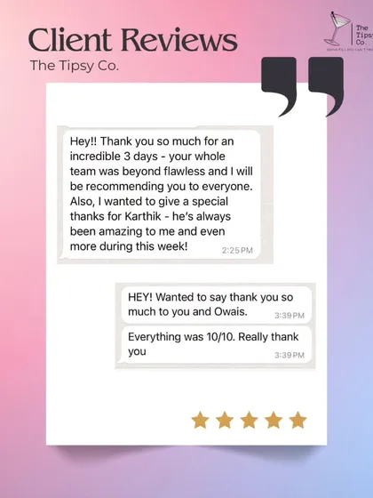 "Your whole team was beyond flawless and I will be recommending you to everyone." This 10/10 review after a 3-day event is a testament to our team's consistency and hard work.