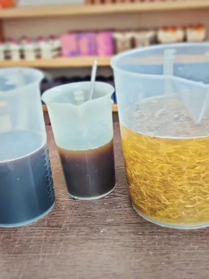 I'm preparing natural colorants by infusing Alkanet, Himalayan Rhubarb, and Calendula in oil. The color morphing of these botanicals in cold process soap is pure magic.