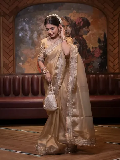 The full look from our Rekha ji inspired photoshoot, capturing the grace and elegance of the Bollywood icon.