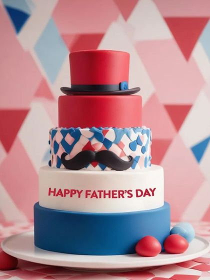 Celebrate Dad in style with a cake that's as unique as he is. This multi-tiered fondant cake was designed for a Father's Day celebration, featuring a fun top hat and moustache motif.