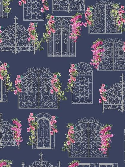 The same gate pattern on a navy blue background, offering a different mood for the design.