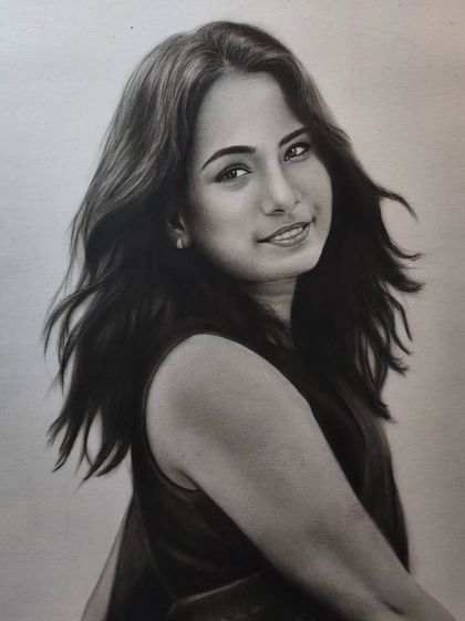 Another close-up of the unframed portrait.