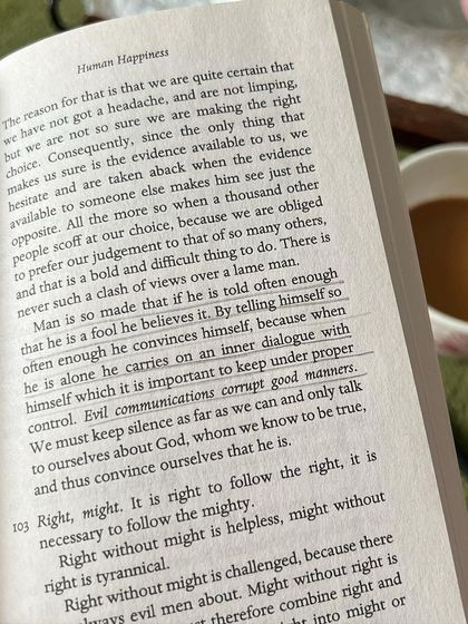 Reflections from Pascal's "On Human Happiness." He writes that "man is so made that if he is told often enough that he is a fool, he believes it." This is a powerful reminder of how our inner dialogue is shaped by others' opinions.