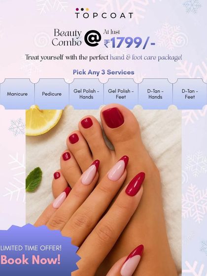Another look at our popular beauty combo for ₹1799. This package is designed to give you the flexibility to choose the hand and foot care services you need most. It's a limited-time offer, so it's best to book your slot soon.