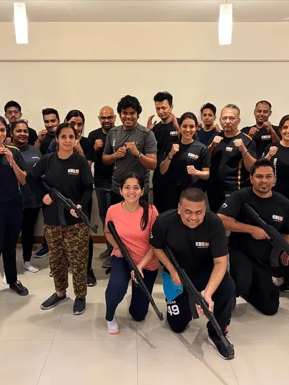 Our weapon defense modules are serious and practical. Here, participants from our 3.5-hour workshop learn defenses against assault rifle threats, a skill we teach to civilians and law enforcement alike.