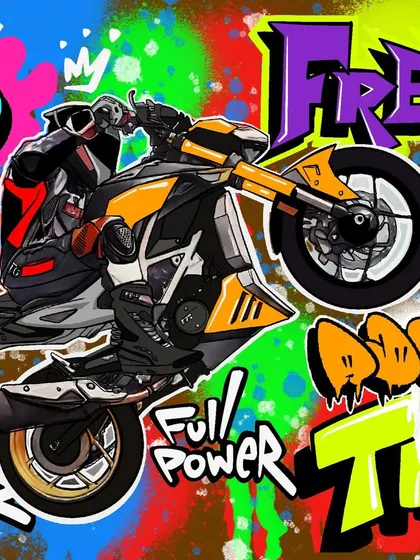 This is a high-energy graphic I created for the TVS Apache 310 R stunt bike. The design uses freestyle graffiti lettering and vibrant colors to match the bike's aggressive, full-power performance.