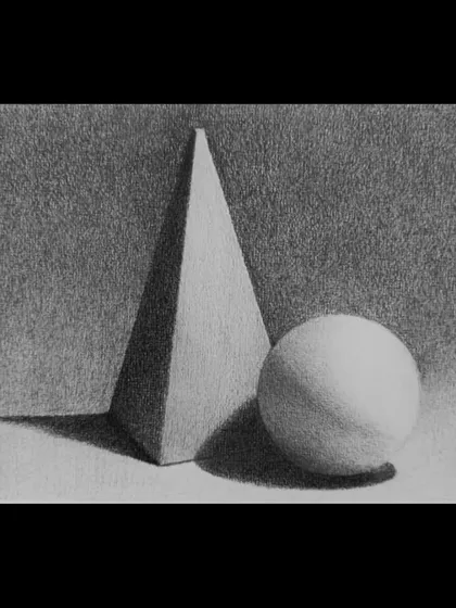 Another student's submission, focusing on creating smooth tonal transitions on a cone and sphere using pencil.