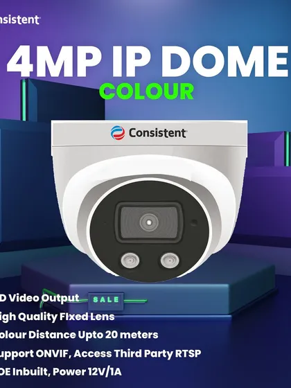 The 4MP IP Dome Colour Camera is a professional choice for indoor surveillance. It delivers crisp HD video, provides color footage up to 20 meters, and includes inbuilt POE for easy integration into your existing network infrastructure.