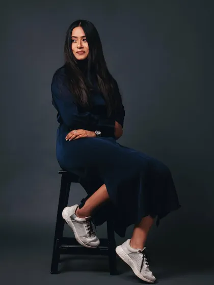 A thoughtful, looking-away pose. This can add a different dimension to a set of corporate headshots.