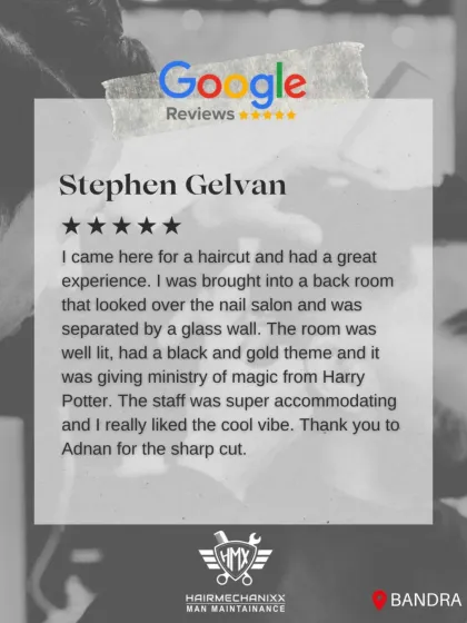 "The staff was super accommodating and I really liked the cool vibe." This review from our Bandra salon highlights the unique, cool atmosphere and the sharp cuts our clients love.