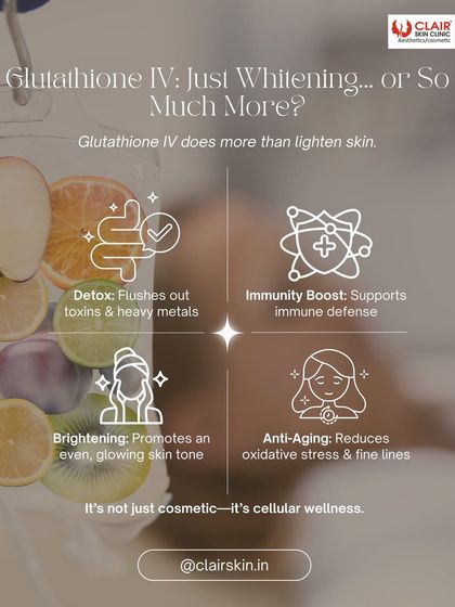 Glutathione IV is so much more than just whitening. It's cellular wellness that flushes out toxins, boosts immune defense, promotes a glowing skin tone, and reduces oxidative stress.