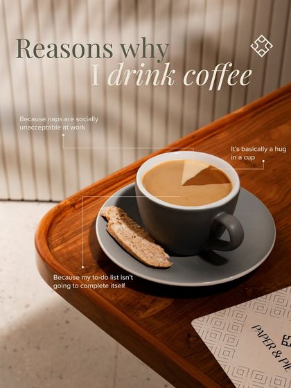 A pie chart in a coffee cup giving you all the reasons to drink coffee. For us, it's basically a hug in a cup.