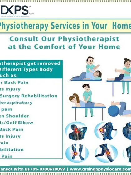 My goal is to bring expert physiotherapy right to your home. This graphic outlines the various types of pain and conditions I treat, from common lower back pain and sports injuries to post-surgery rehabilitation and frozen shoulder.