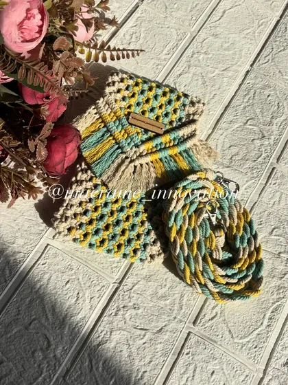 This yellow and teal macrame pouch has such a fresh, summery feel. It's perfect for a day out or a beach vacation.